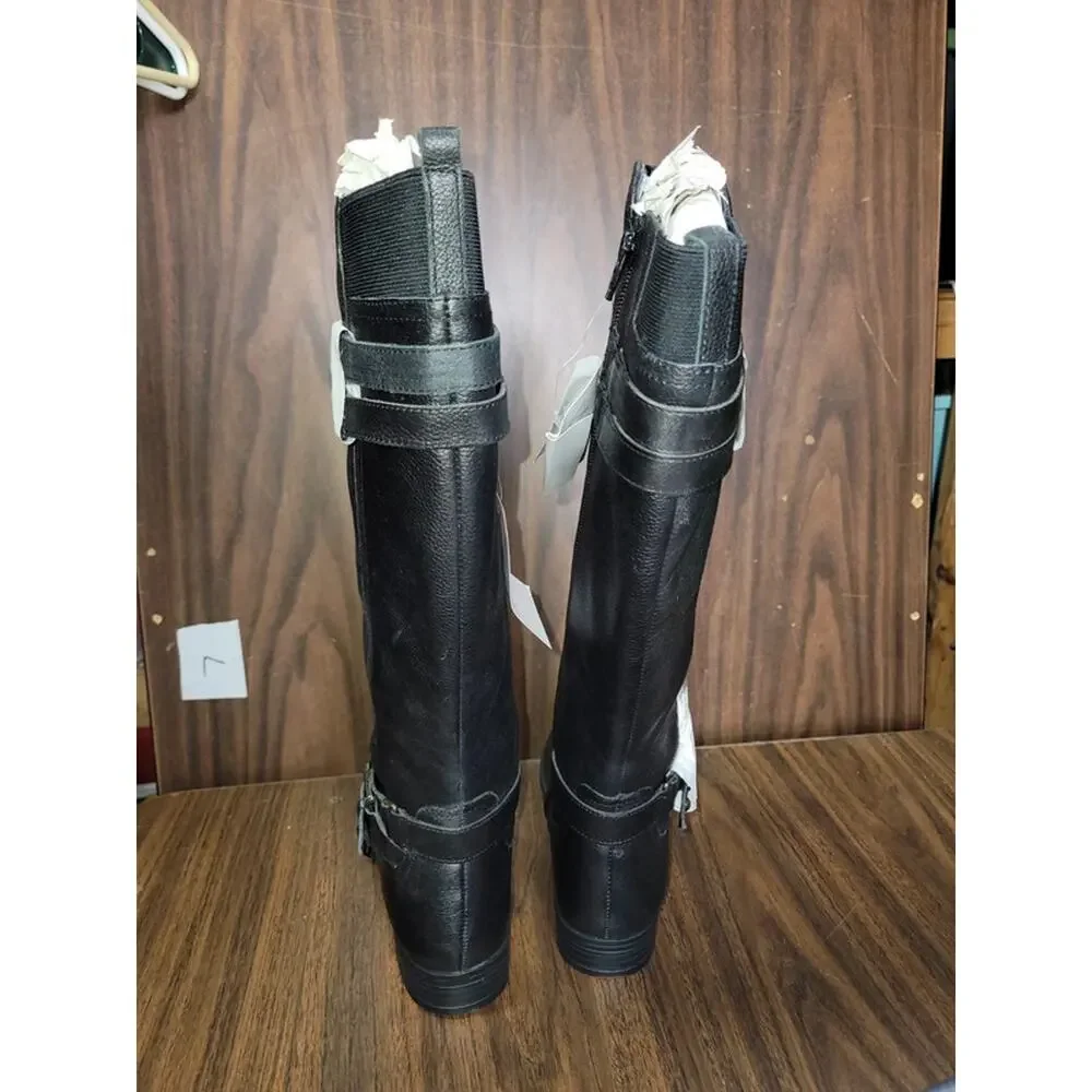 Naturalizer Womens 6 Jackie Black Leather Riding Boots Knee-High Zip NWT